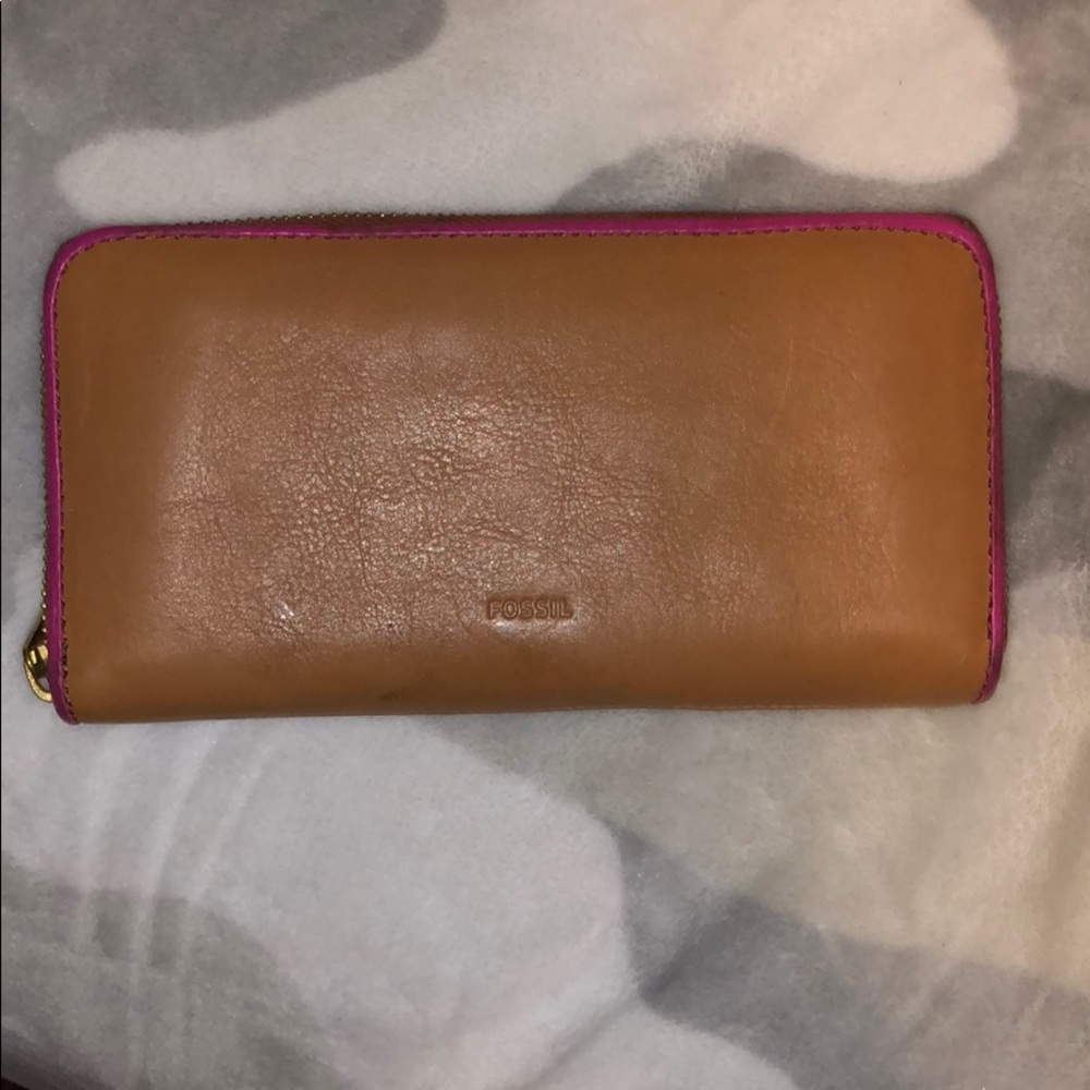 Fossil wallet pink and brown leather